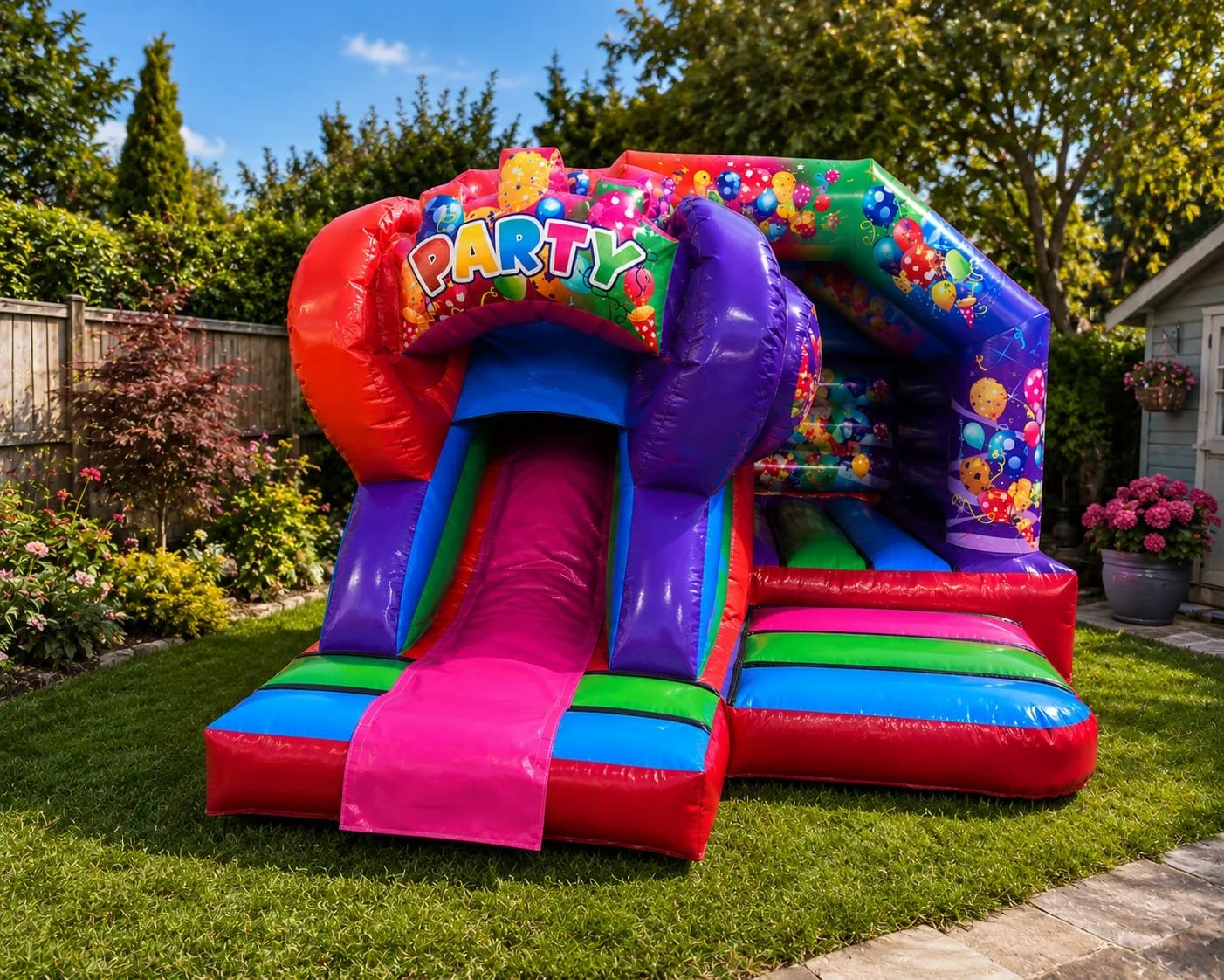 3D Multicoloured Disco Bouncy Castle with Front Slide