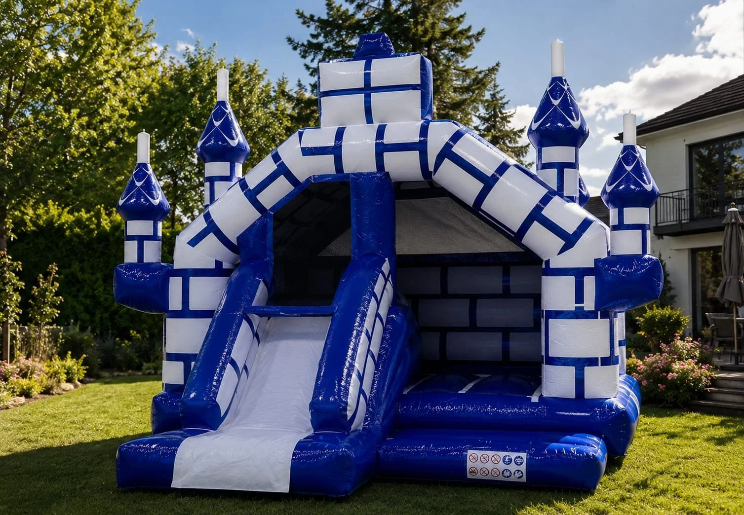 Blue & White Combo Bouncy Castle with Slide