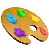 Emoji di una tavolozza di colori con vernice blu, verde, gialla, viola e rossa