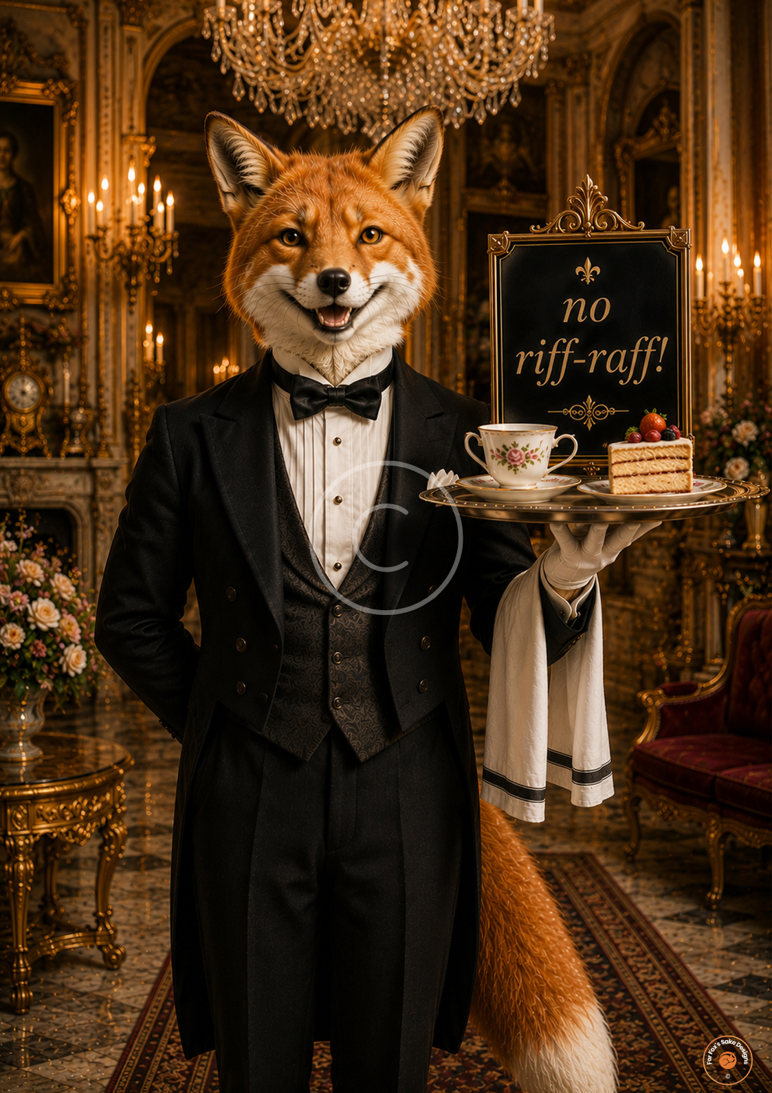 No Riff-Raff! Poster | Funny Butler Fox Wall Art | Elegant Humour Print