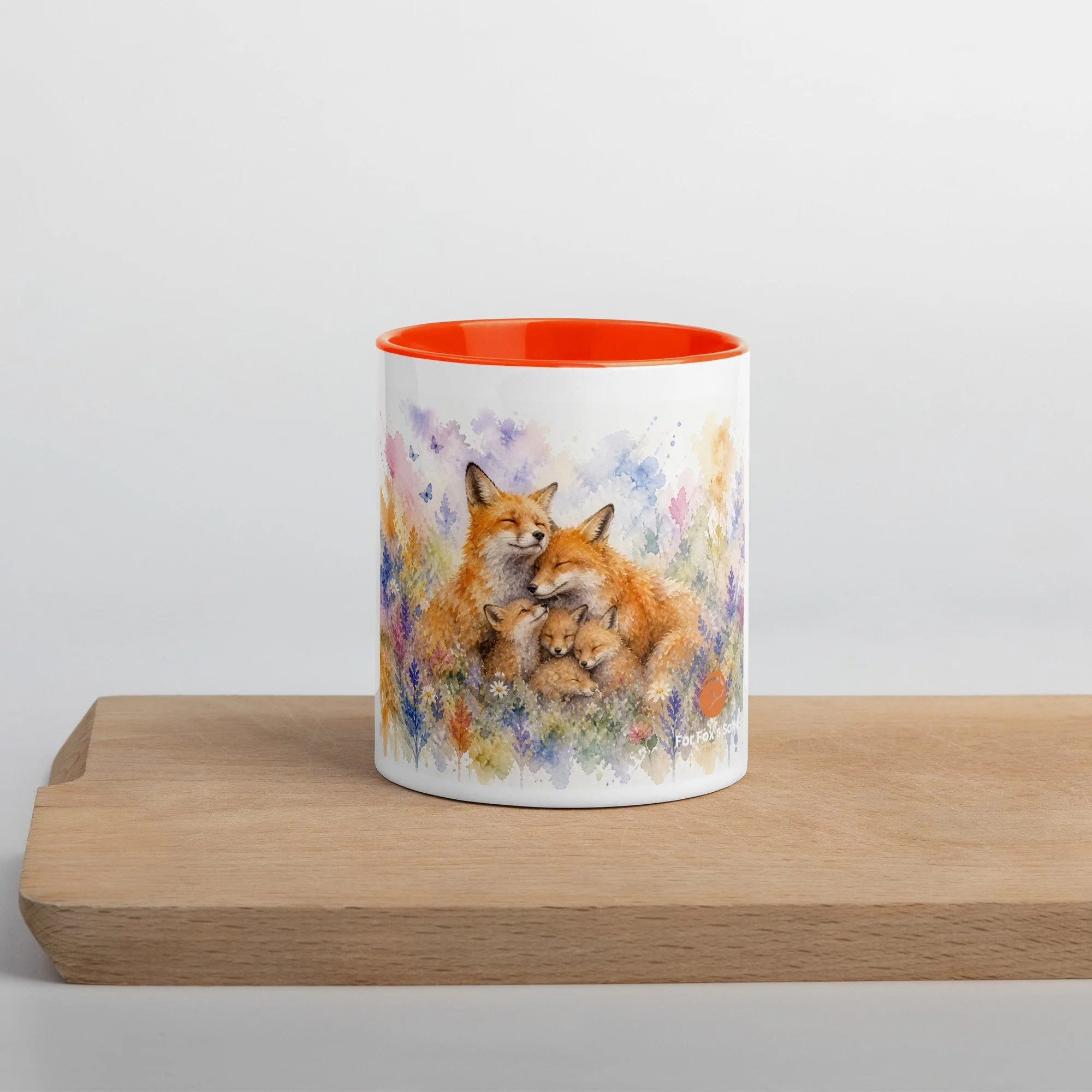 Fox Family Watercolour Mug with Colour Inside