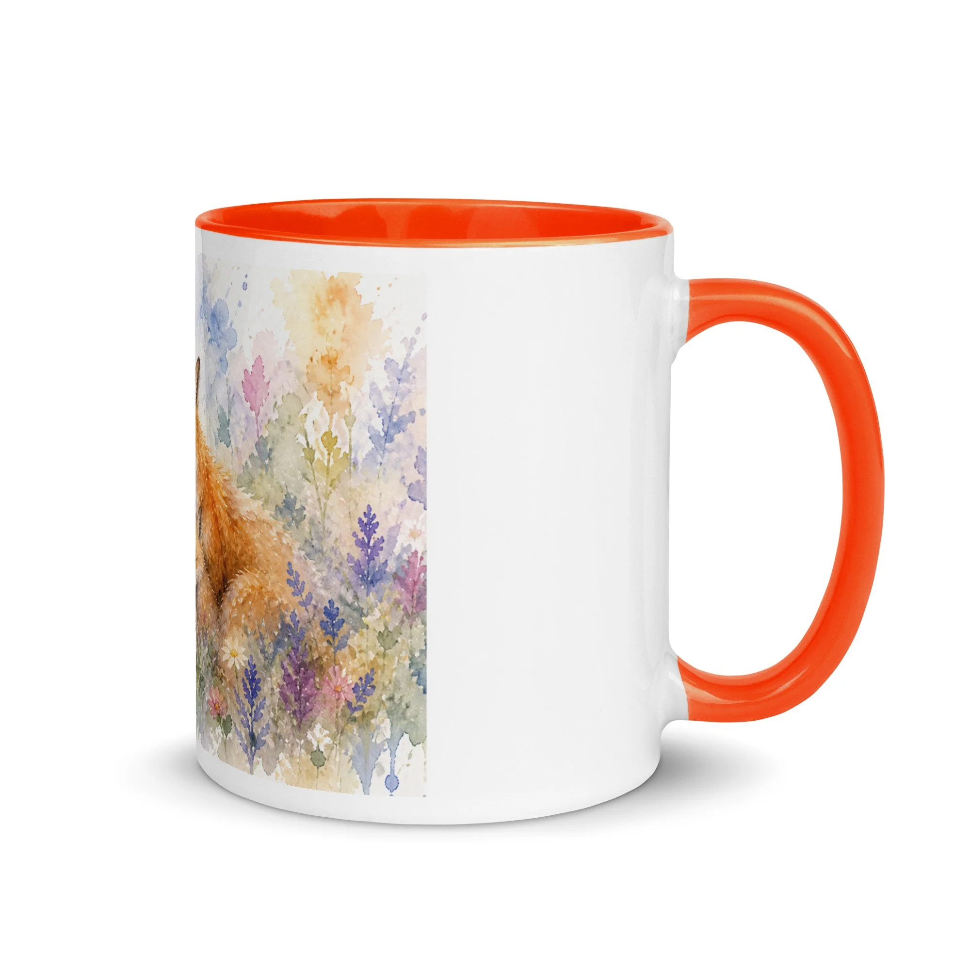 Fox Family Watercolour Mug with Colour Inside