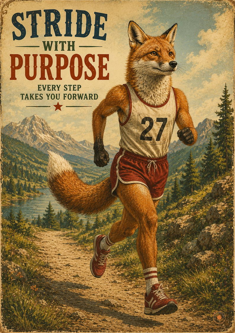 Trail Running Fox Poster | Motivational Runner Wall Art | Running Gift Print