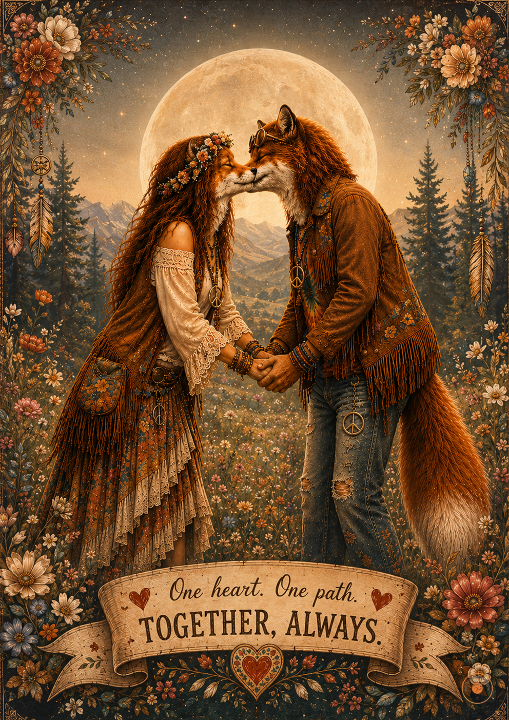 Together Always Fox Poster | Romantic Original Fox Wall Art