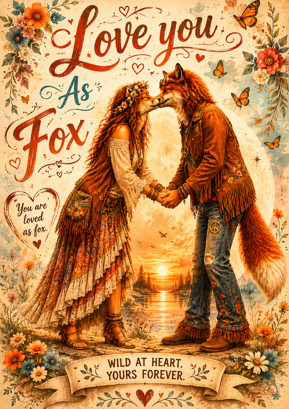 Love You As Fox Poster | Romantic Original Fox Wall Art