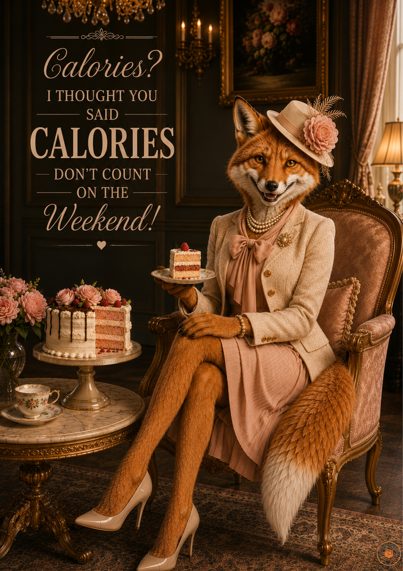 Calories Don’t Count On The Weekend Fox Poster | Funny Original Fox Wall Art