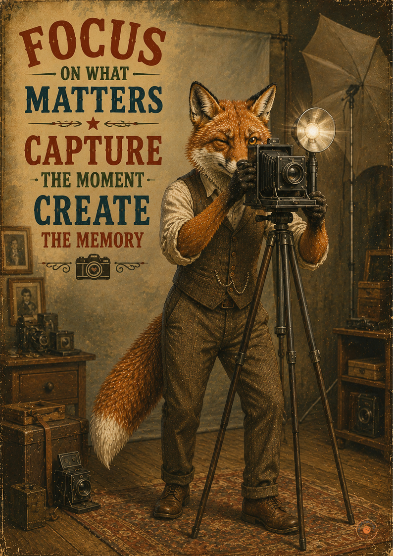 Focus on What Matters Fox Photographer Poster | Vintage Photography Wall Art Print