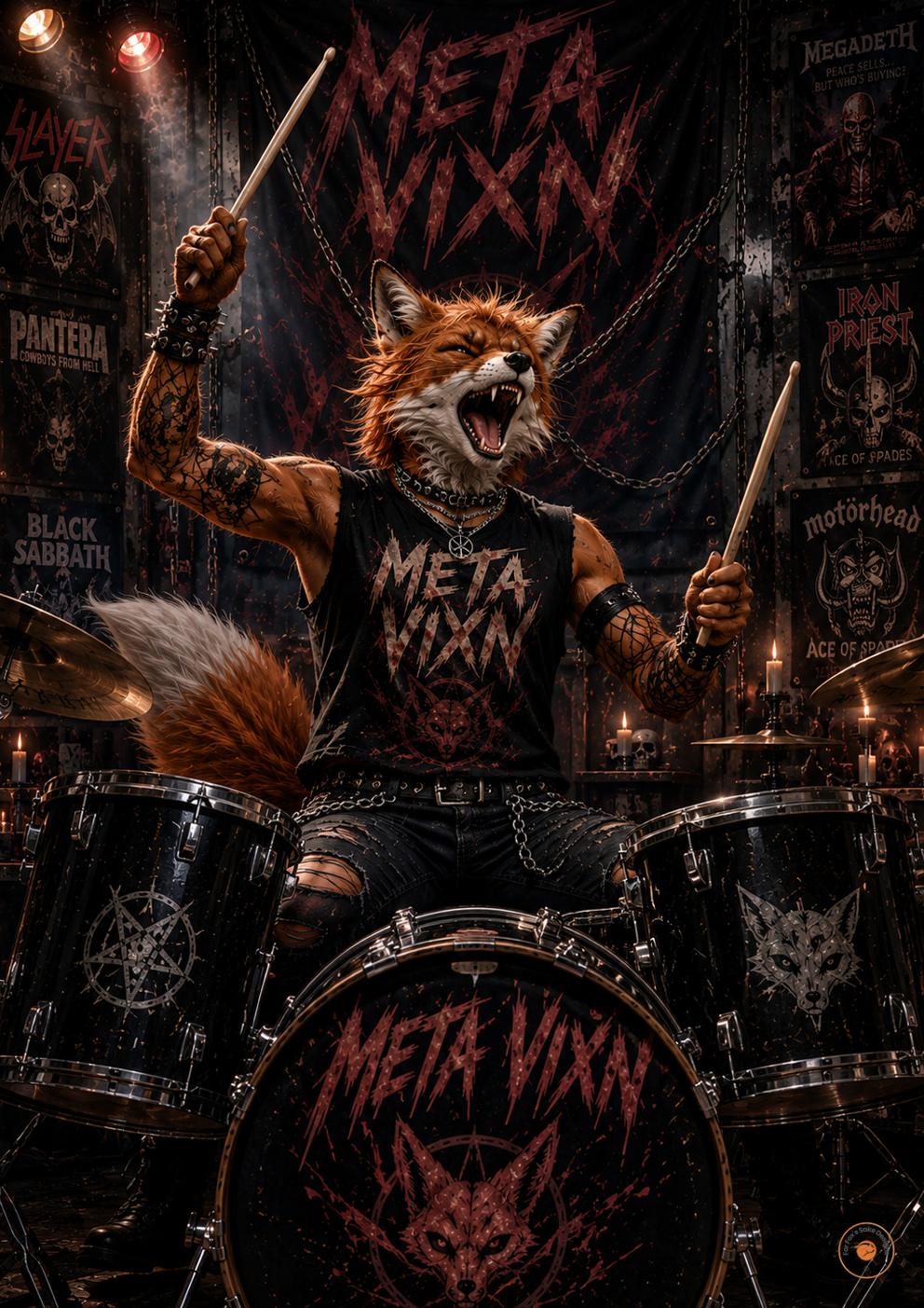 Meta Vixxn Drummer – Heavy Metal Original Fox Poster
