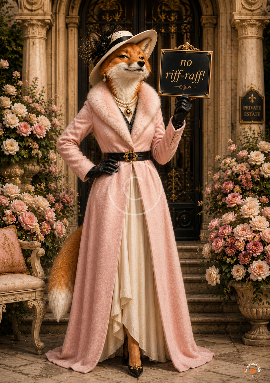 No Riff-Raff! Fox Lady Poster | Funny Aristocratic Wall Art | Country House Decor