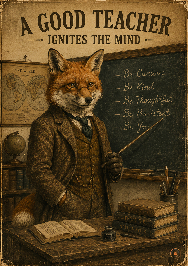 Teacher Fox Poster | Inspirational Teacher Gift | Classroom Wall Art Print