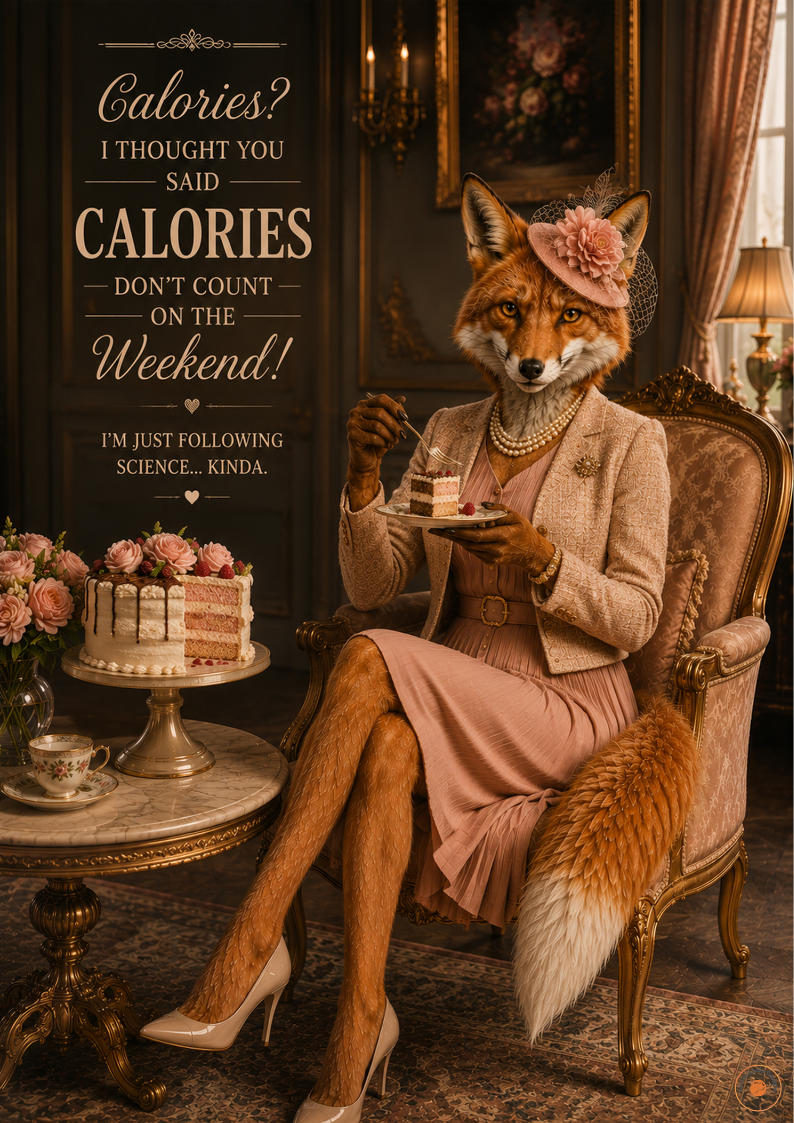 Calories Don’t Count On The Weekend Fox Poster | Funny Original Fox Wall Art