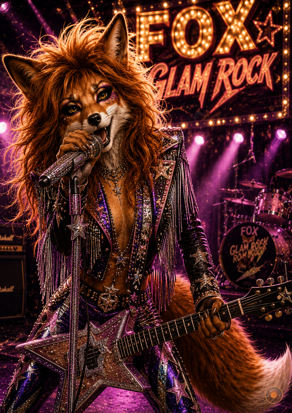 Female Fox Rock – Glam Metal Fox Poster