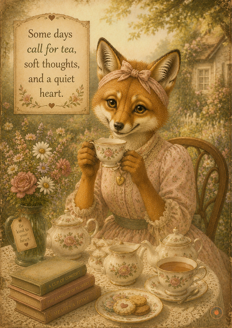 Some Days Call for Tea Fox Poster | Cottagecore Wall Art | Mindful Living Decor Print