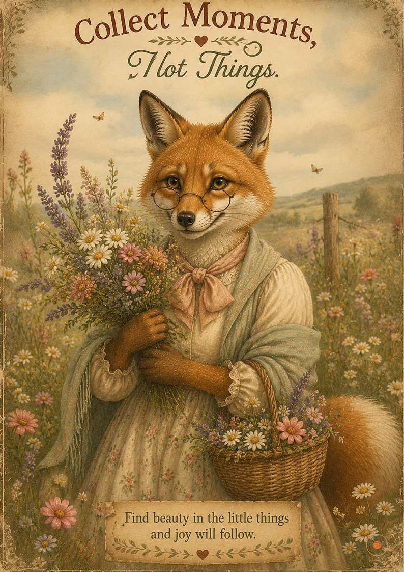 Collect Moments Not Things Fox Poster | Cottagecore Wall Art | Inspirational Country Print