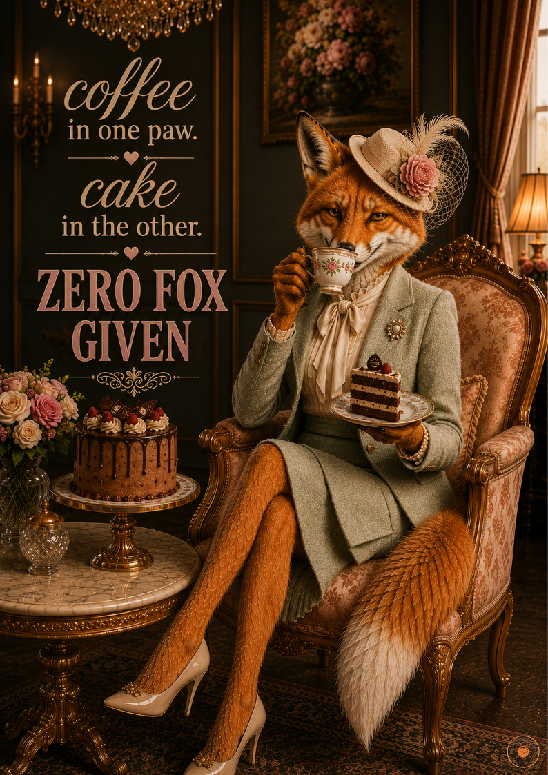 Zero Fox Given Coffee & Cake Poster | Funny Original Fox Wall Art