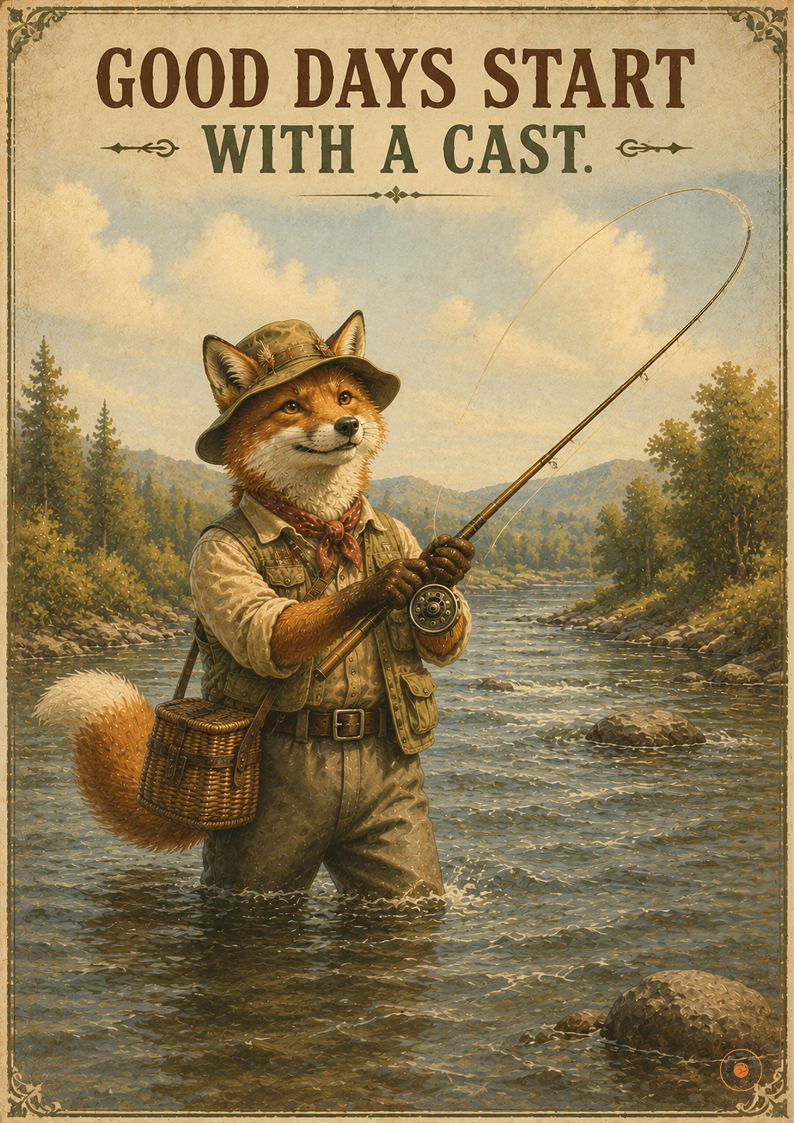 Good Days Start With a Cast Fox Fishing Poster | Fly Fishing Wall Art Print