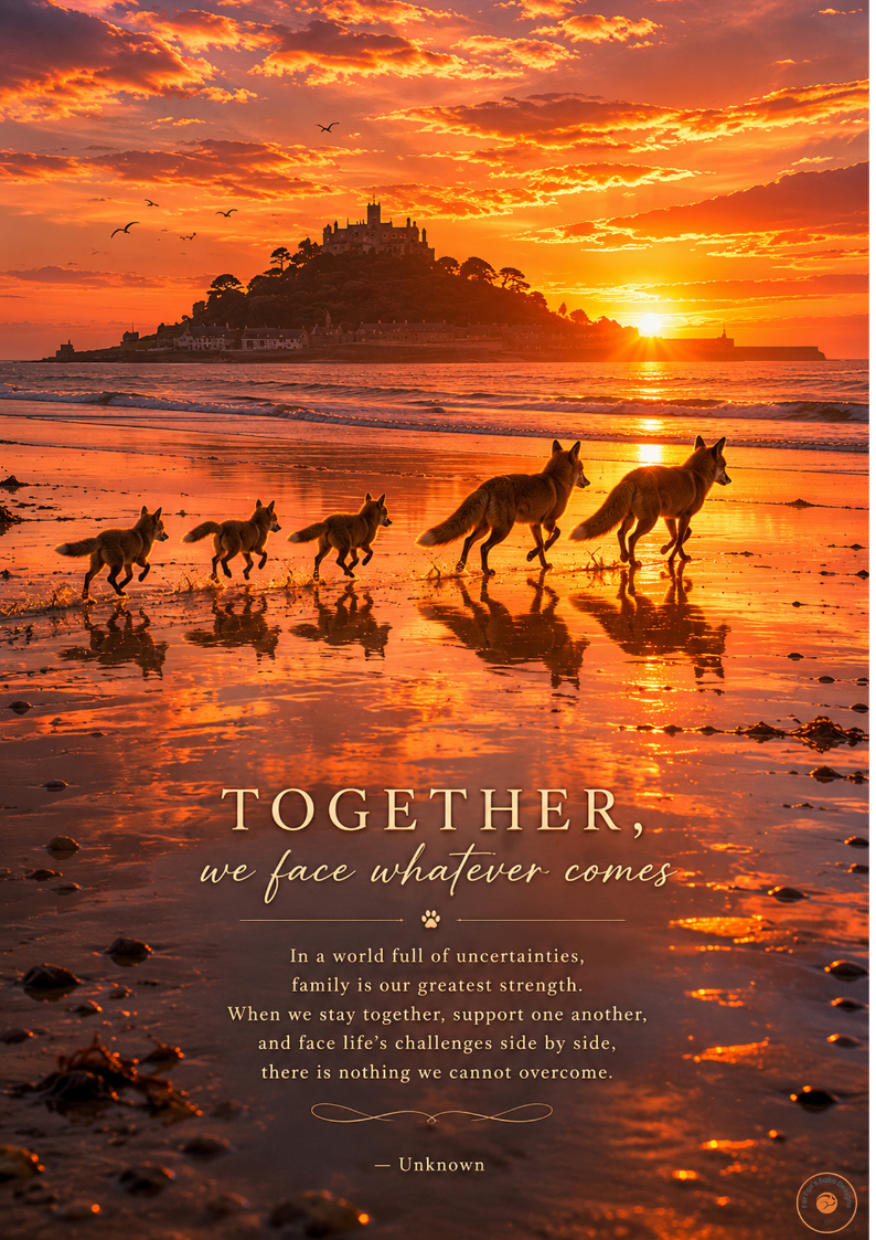 Together We Face Whatever Comes Fox Family Poster | Inspirational Original Fox Wall Art