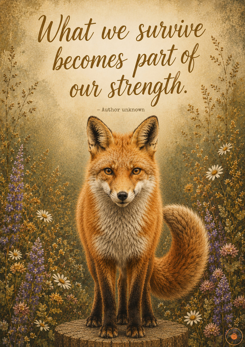 What We Survive Becomes Part of Our Strength Poster | Inspirational Original Fox Wall Art