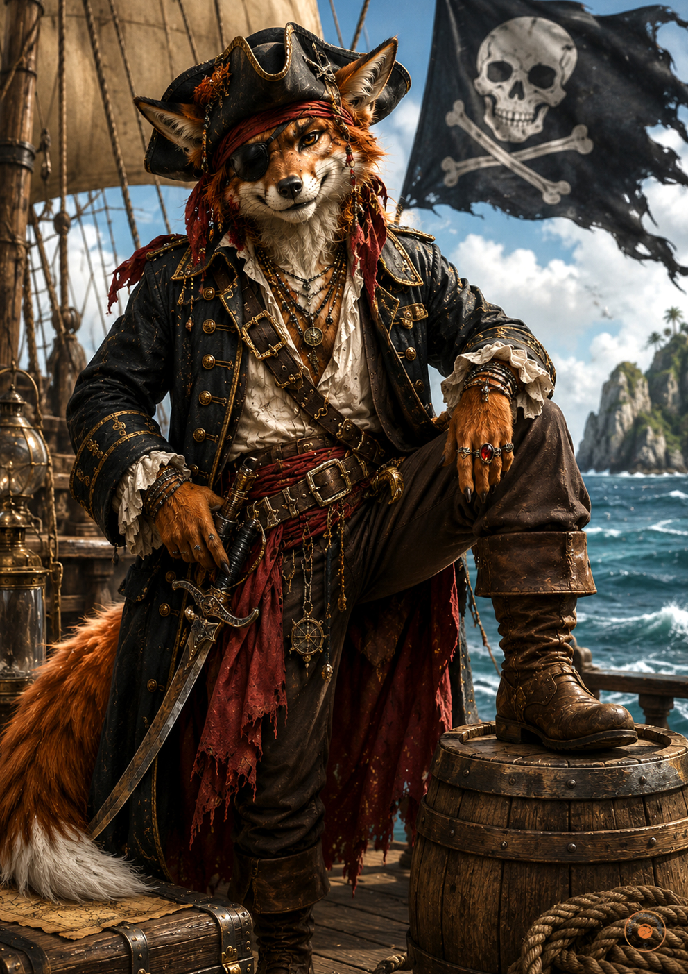 Pirate Fox Poster | Fantasy Original Fox Wall Art