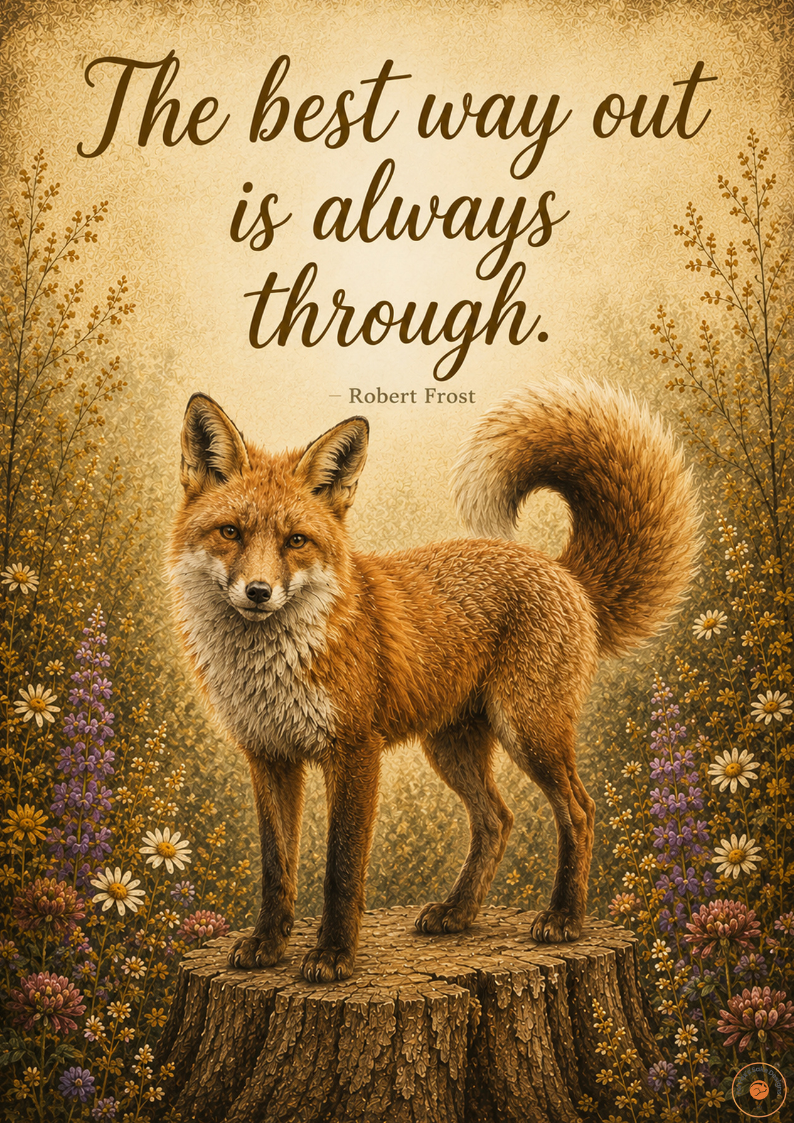 The Best Way Out Is Always Through Fox Poster | Inspirational Original Fox Wall Art