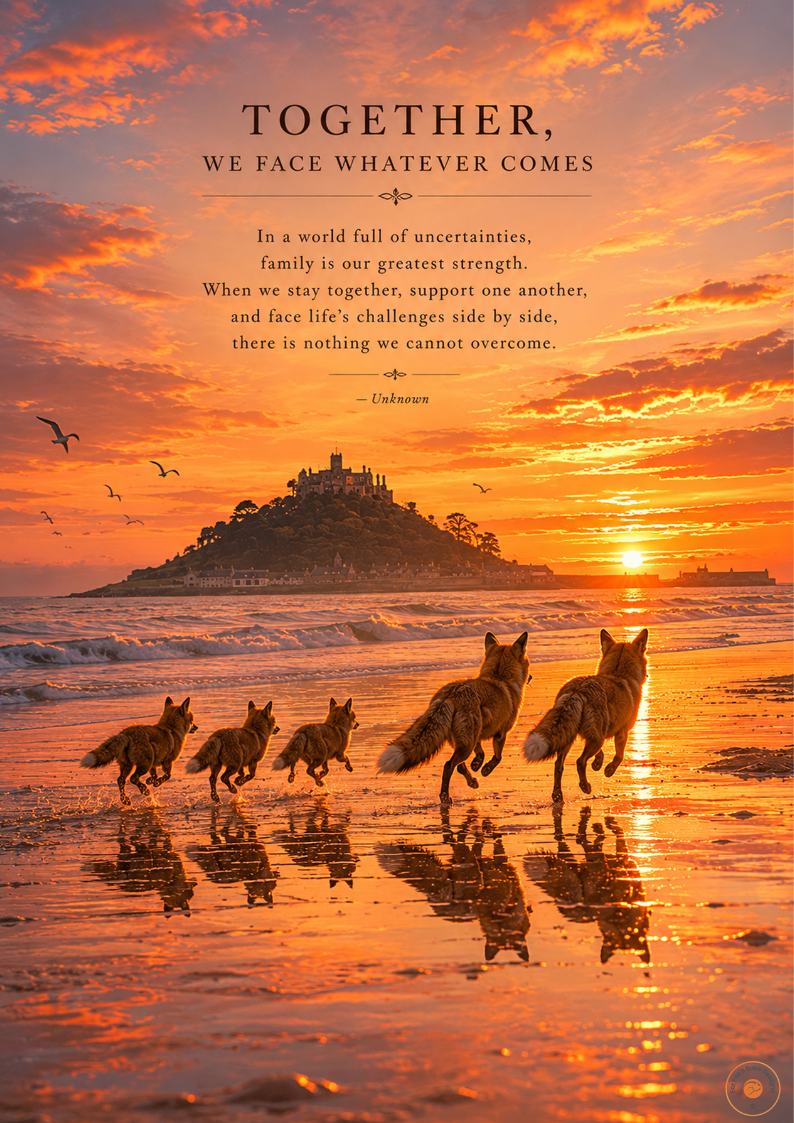 Together We Face Whatever Comes Fox Family Poster | Inspirational Original Fox Wall Art