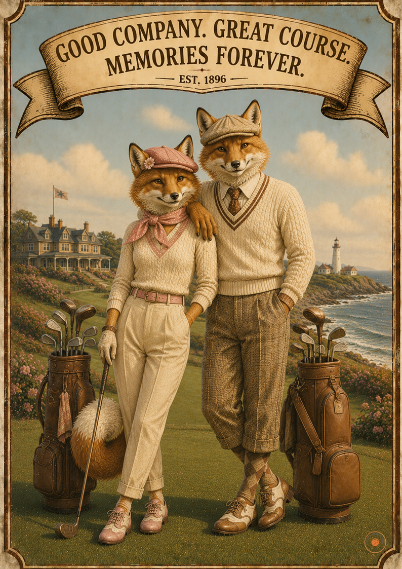 Good Company Great Course Memories Forever Fox Golf Poster | Couples Golf Wall Art