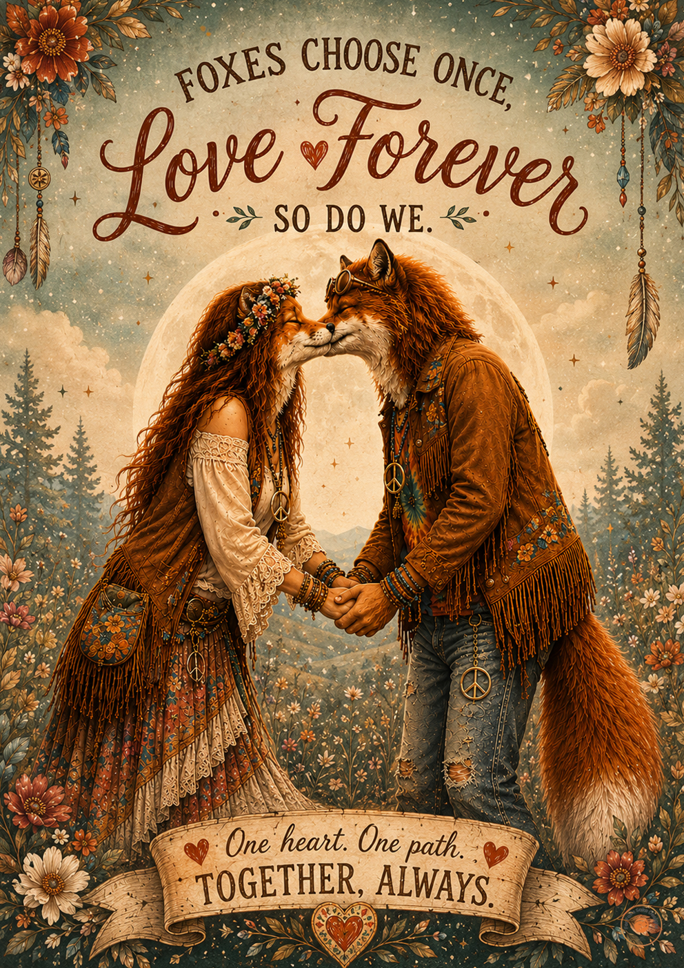 Love Forever Fox Poster | Romantic Original Fox Wall Art