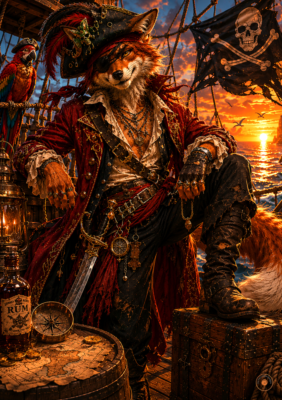 Pirate Fox Captain Poster | Fantasy Original Fox Wall Art