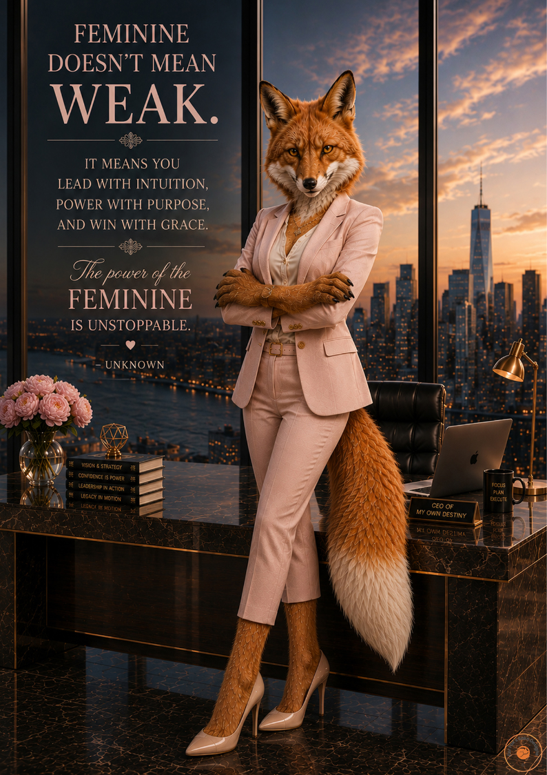 Feminine Doesn’t Mean Weak Poster | Empowering Original Fox Wall Art