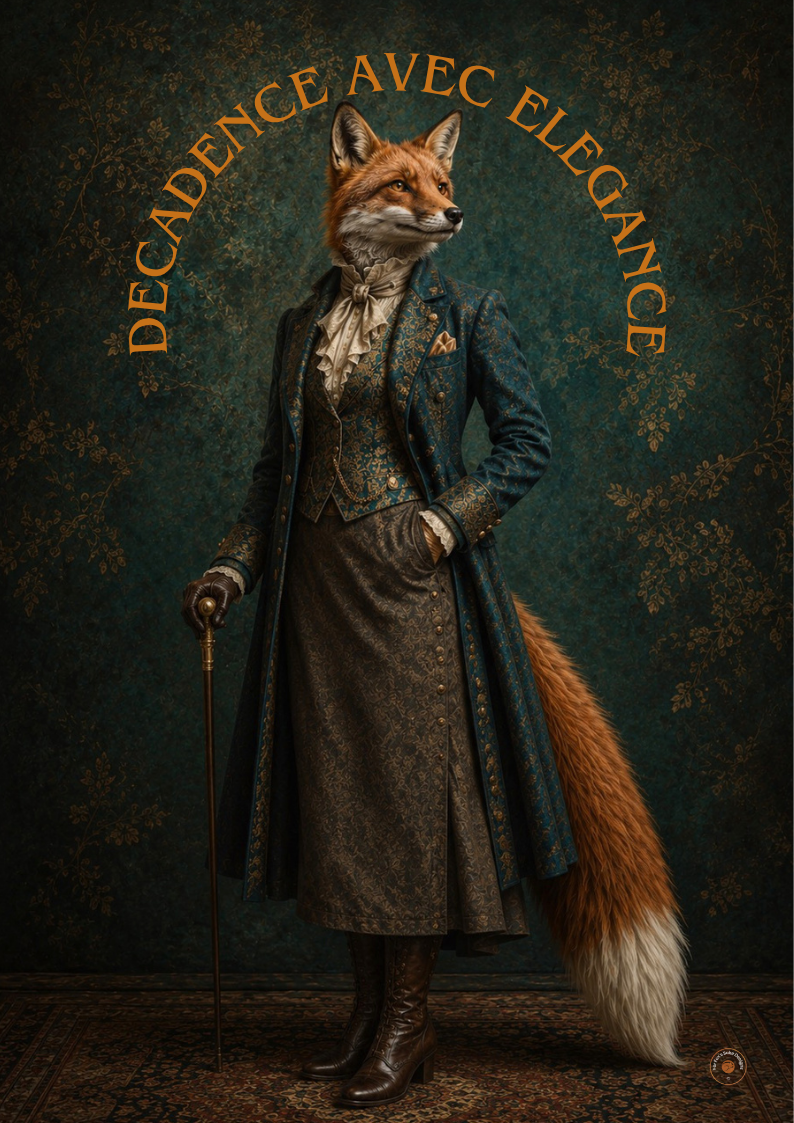 Decadence Avec Elegance Fox Poster | French Inspired Wall Art | Sophisticated Fox Decor