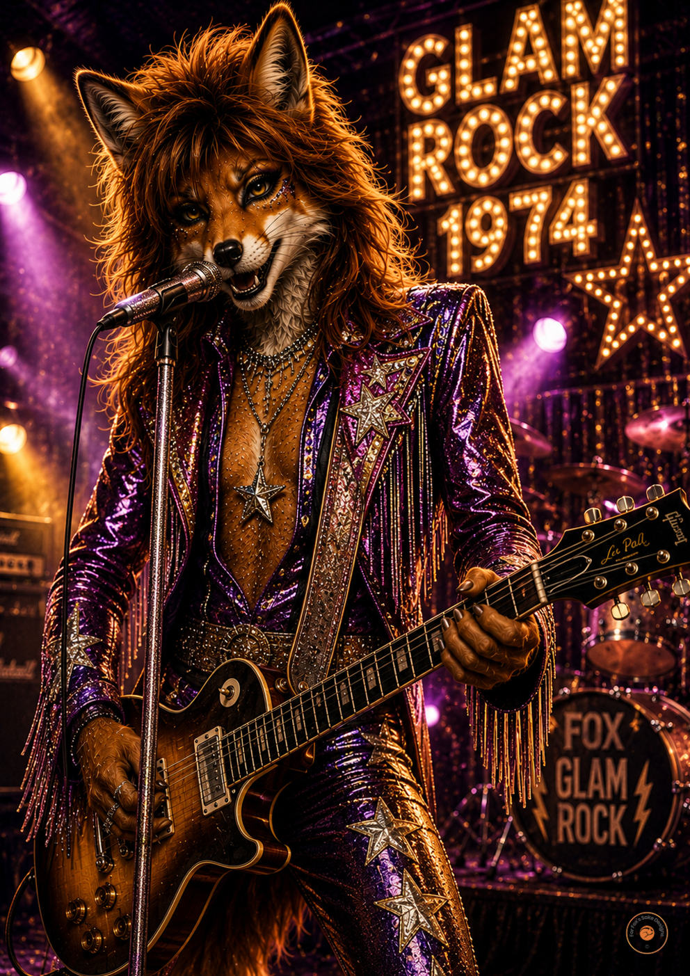 Glam Rock 1974 – Retro Rock Fox Poster