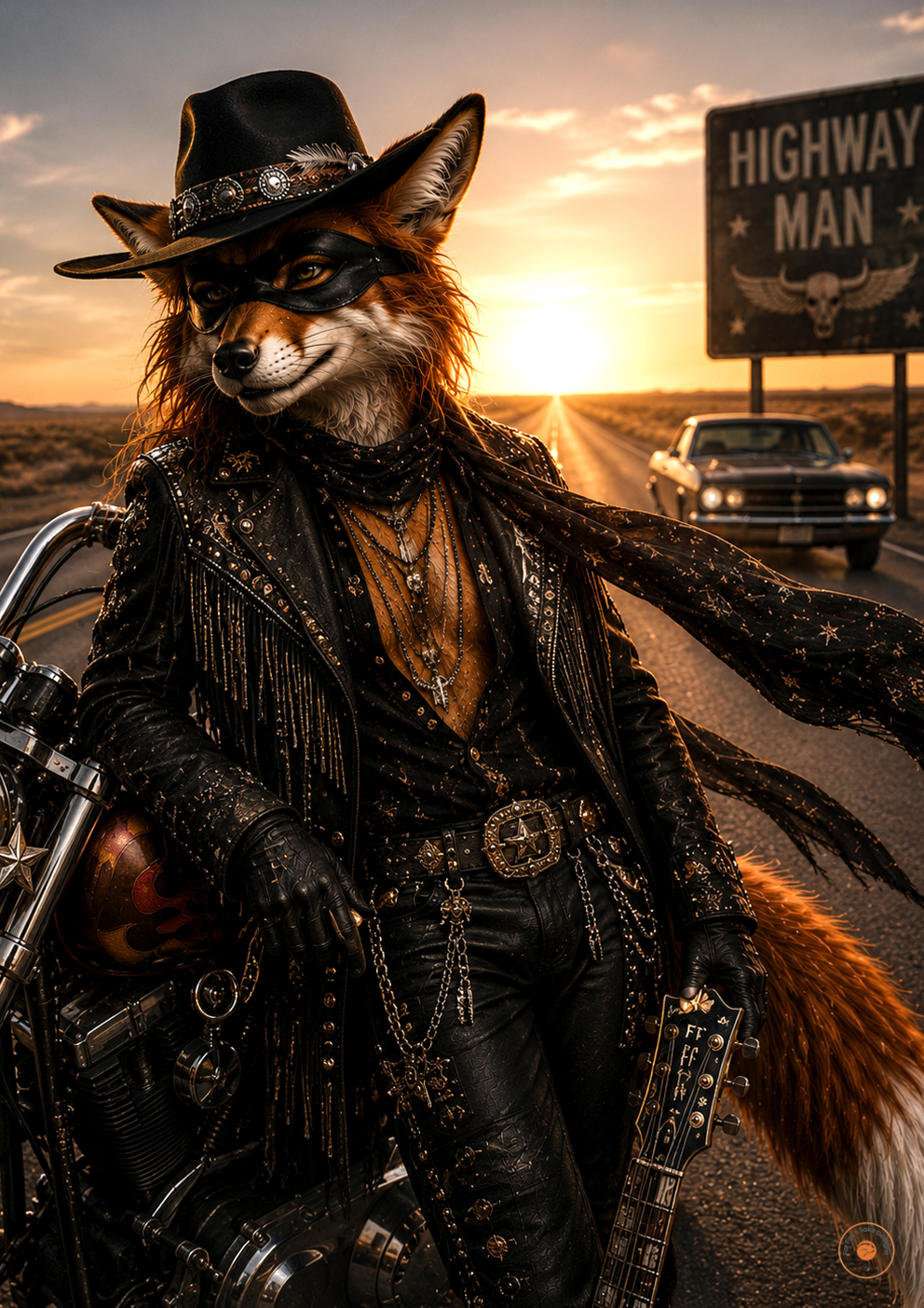 Highwayman Biker Fox Poster | Dark Fantasy Original Fox Wall Art