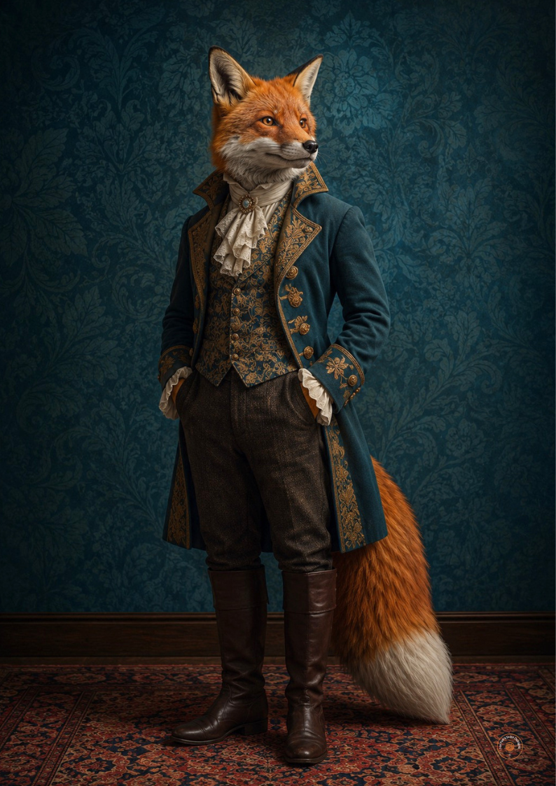 Luxury Fox Portrait Wall Art | Aristocratic Fox Gentleman Print | Regal Home Decor