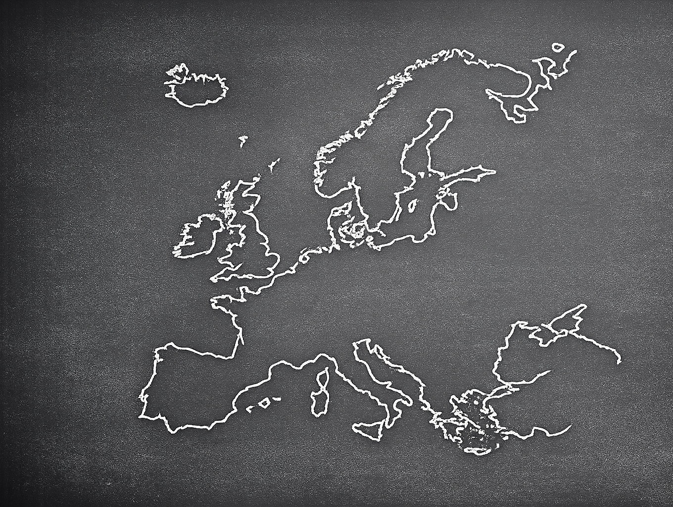Outline map of Europe drawn with white chalk on a black background.