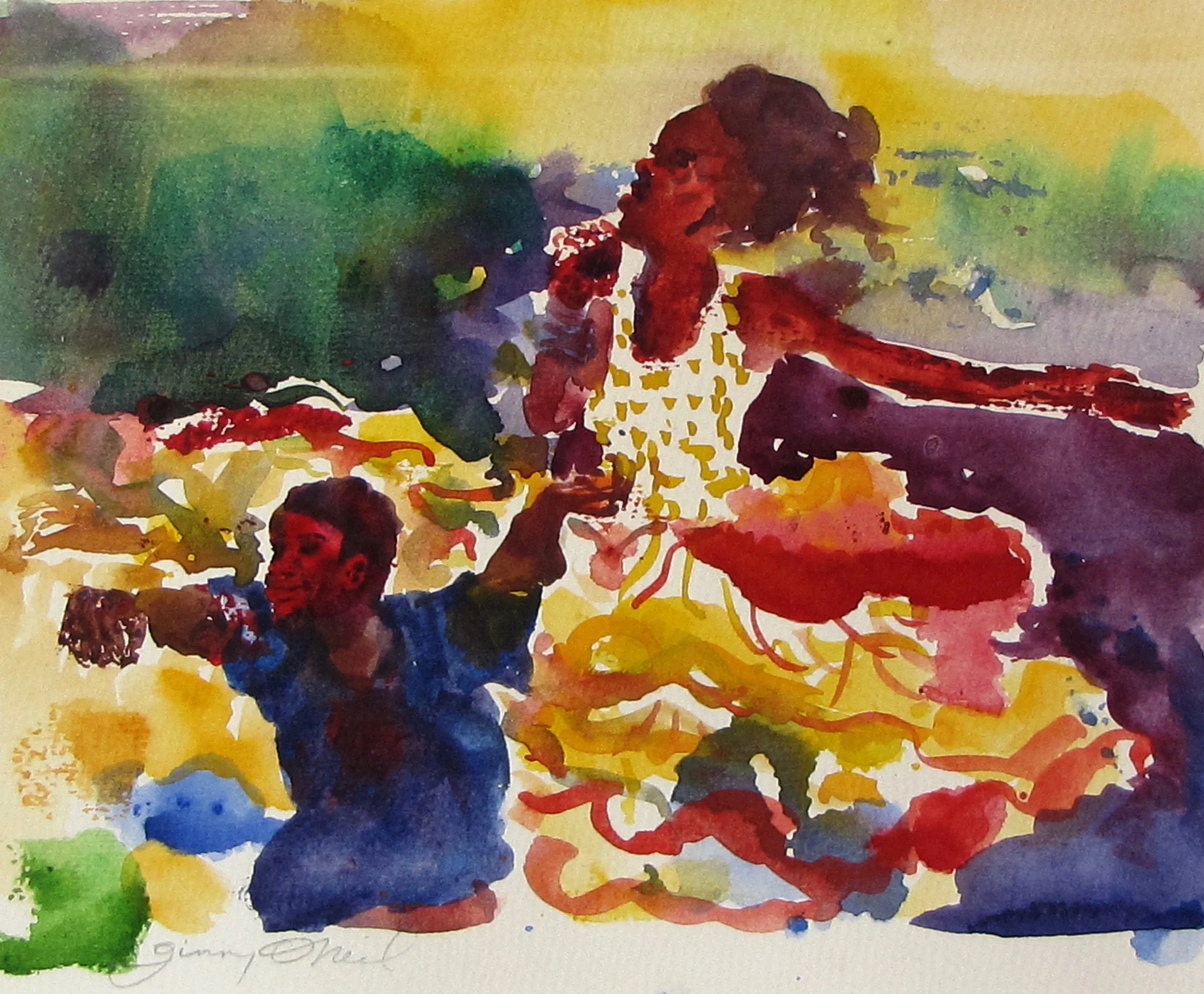   Dancers 
 Watercolor by Ginny ONeil  
15” X 15”  
Availability: Sold. Some Giclées Available   