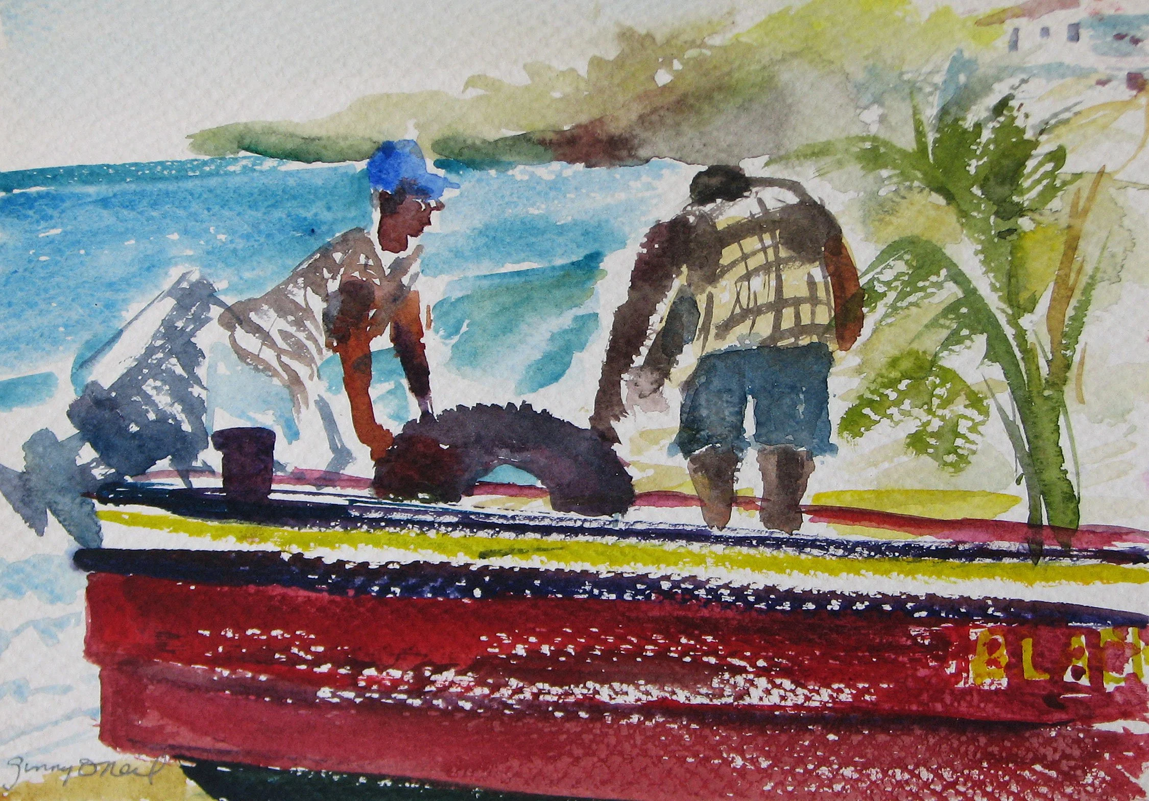   Fishermen 
 Watercolor by Ginny ONeil  
15” X 11”  
Availability: Sold.    