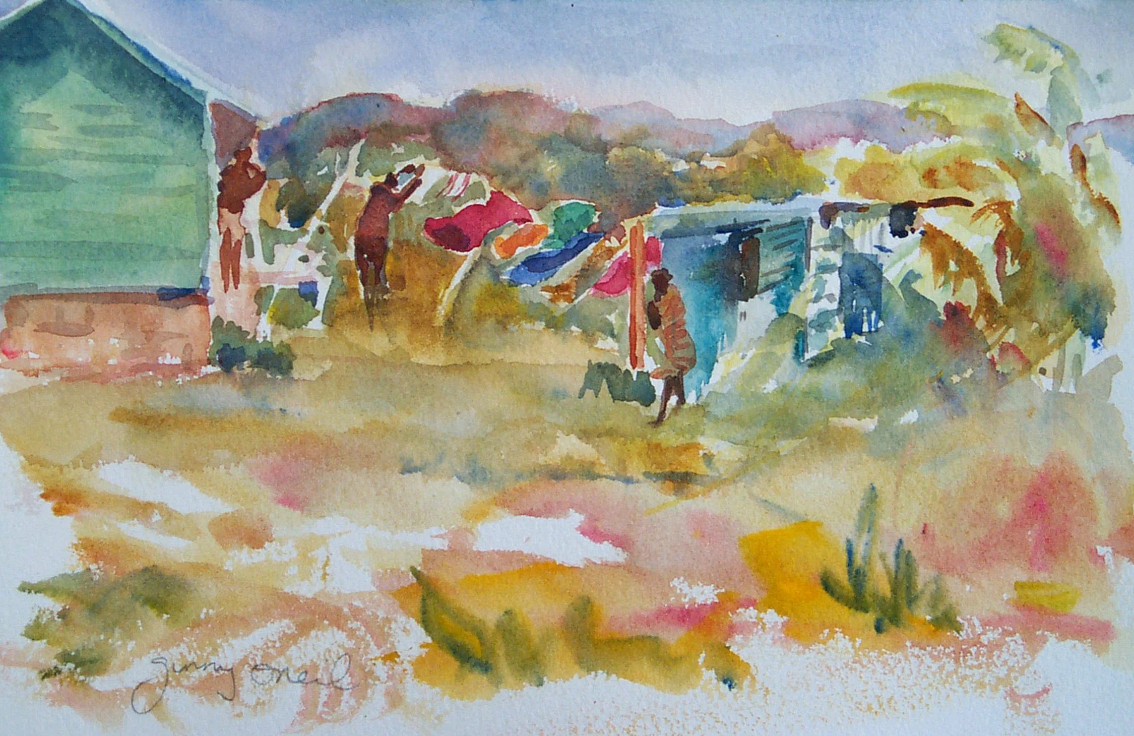   Hanging Laundry in the Breeze 
 Watercolor by Ginny ONeil  
15” X 11”  
Availability: Sold.    