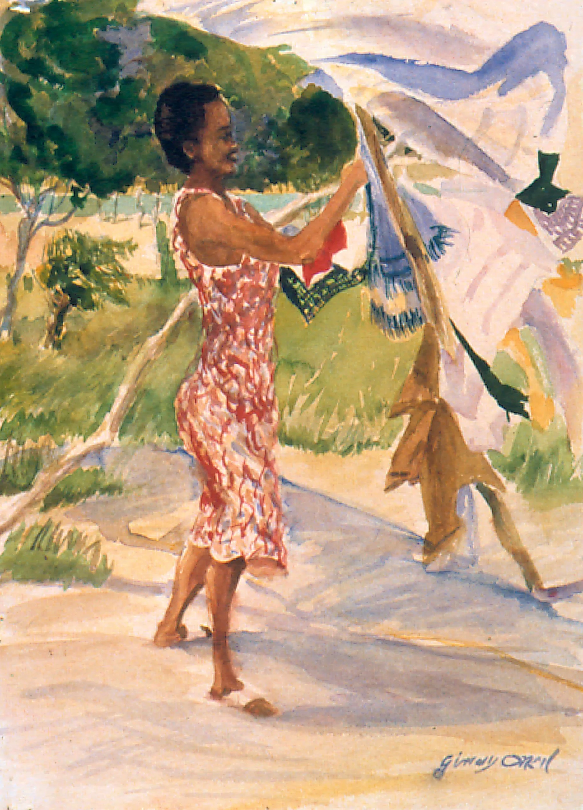   Doreen Hanging  Laundry 
 Watercolor by Ginny ONeil  
15” X 22”  
Availability: Sold   