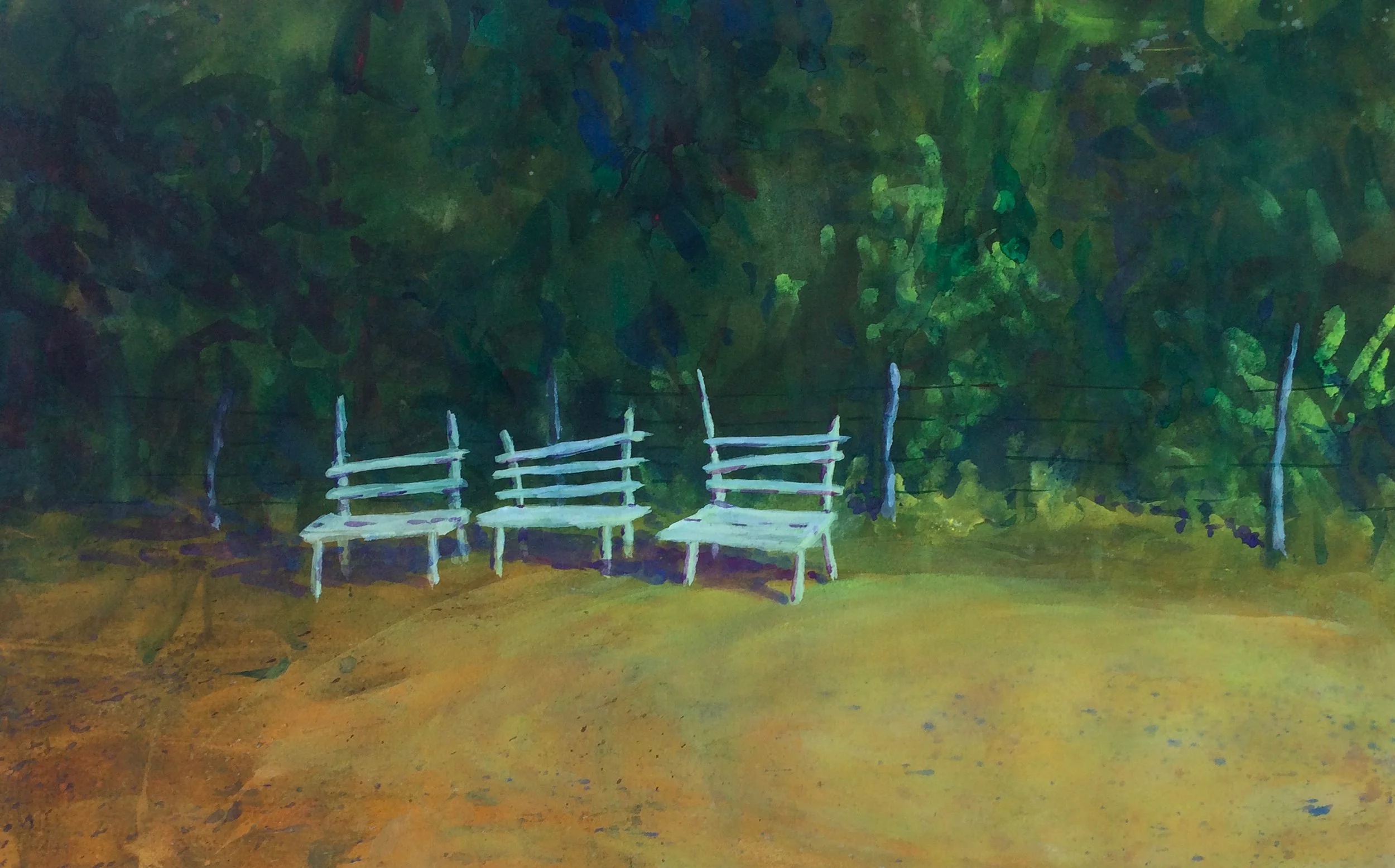  Three Benches 
 Watercolor by Tom Menihan  
22” X 15”  
Availability: Sold   