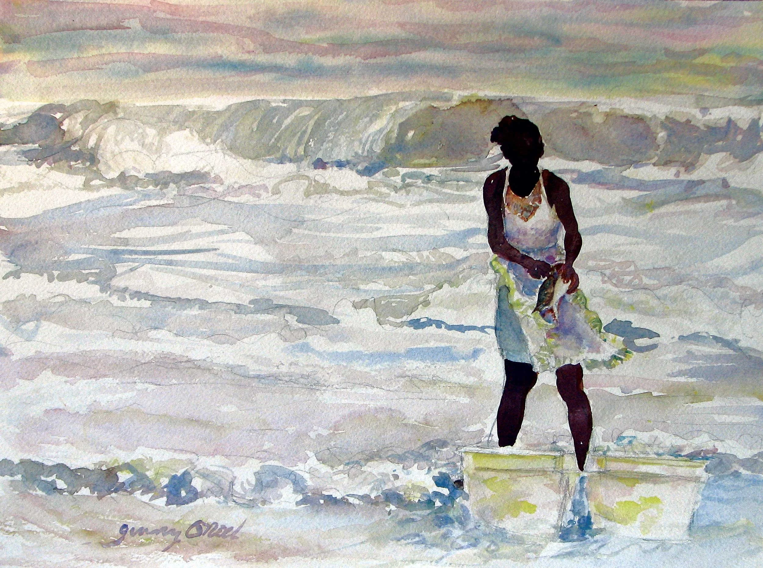  The Fish Cleaner 
 Watercolor by Ginny ONeil  
15” X 11”  
Availability: Sold.  Some Giclées Available   