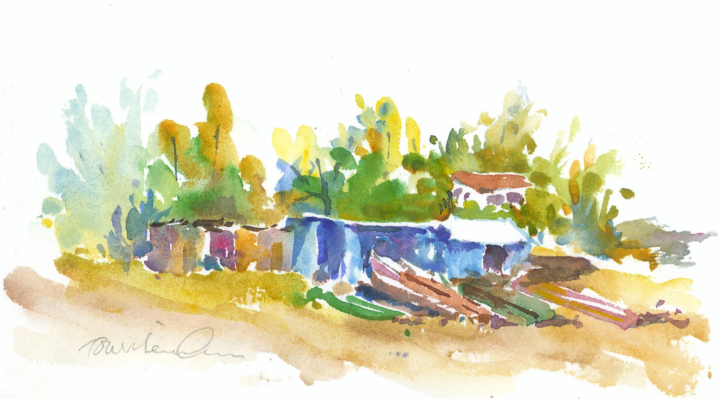  Blue Sheds 
 Watercolor by Tom Menihan  
15” X 11”  
Availability: Sold   