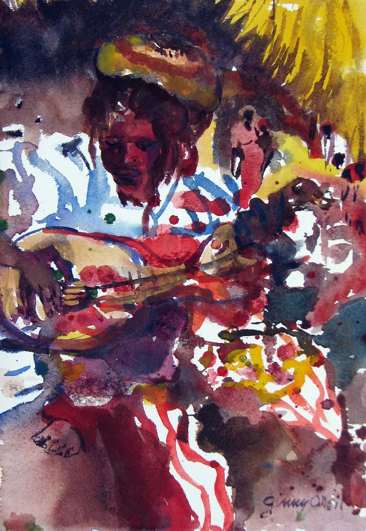  The Troubadour 
 Watercolor by Ginny ONeil  
15” X 22”  
Availability: Sold.  Some Giclées Available   