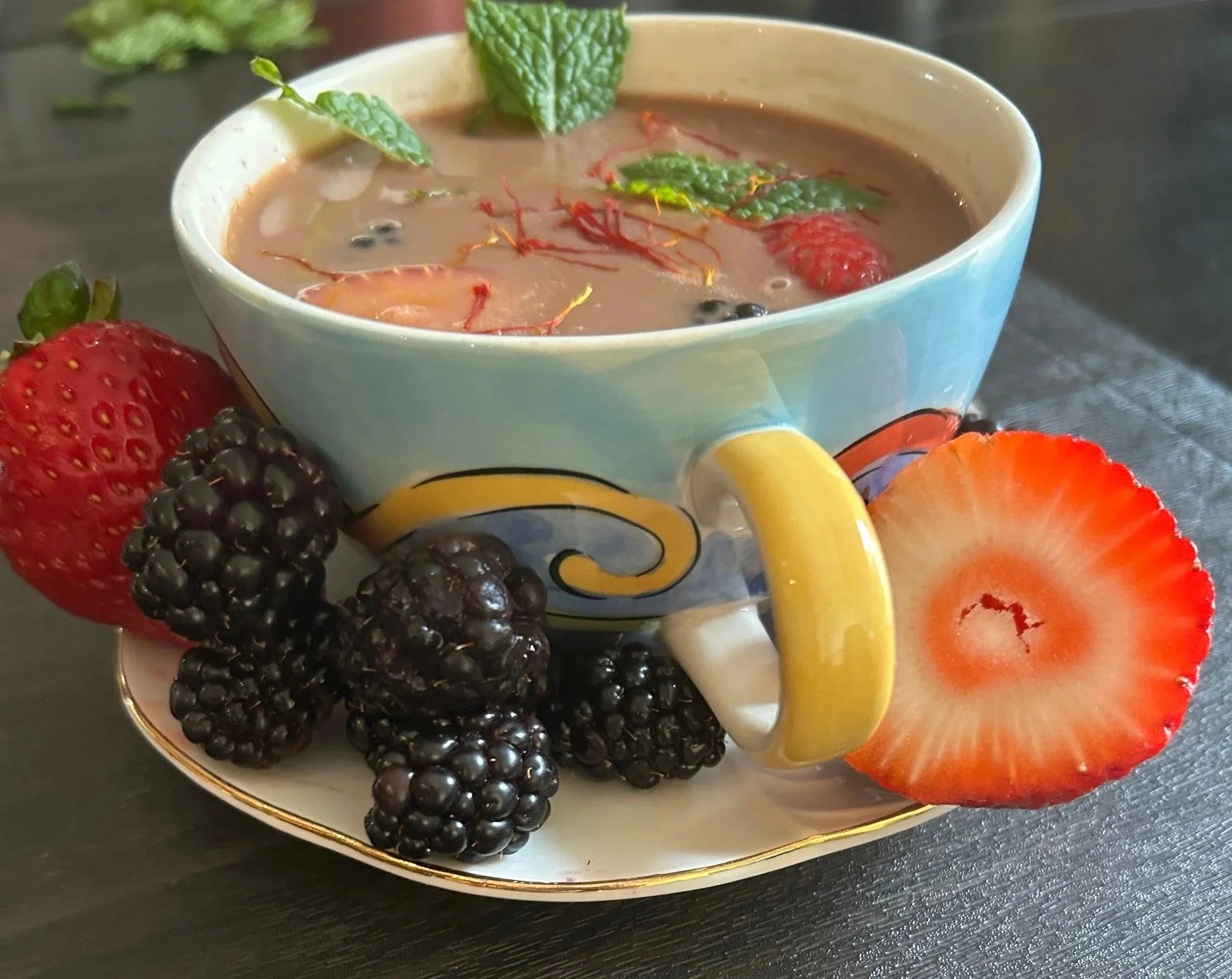 luxurious saffron chai tea with chocolate and berry flavor blend