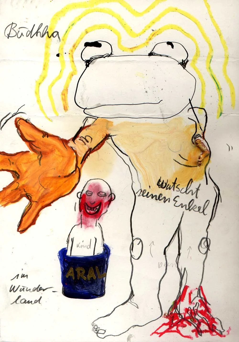 Buddha Slaps His Grandson in Wonderland|1988|Mixed media on paper|29,7 x 21 cm
