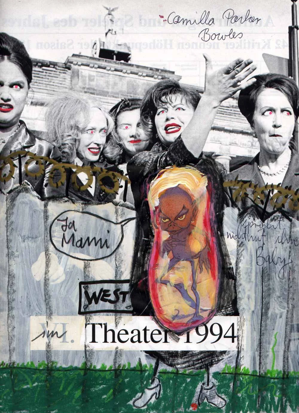 Camilla Parker Bowles does not speak to her baby at the West Theater 1994|1998|Mixed media on paper|30 x 21 cm