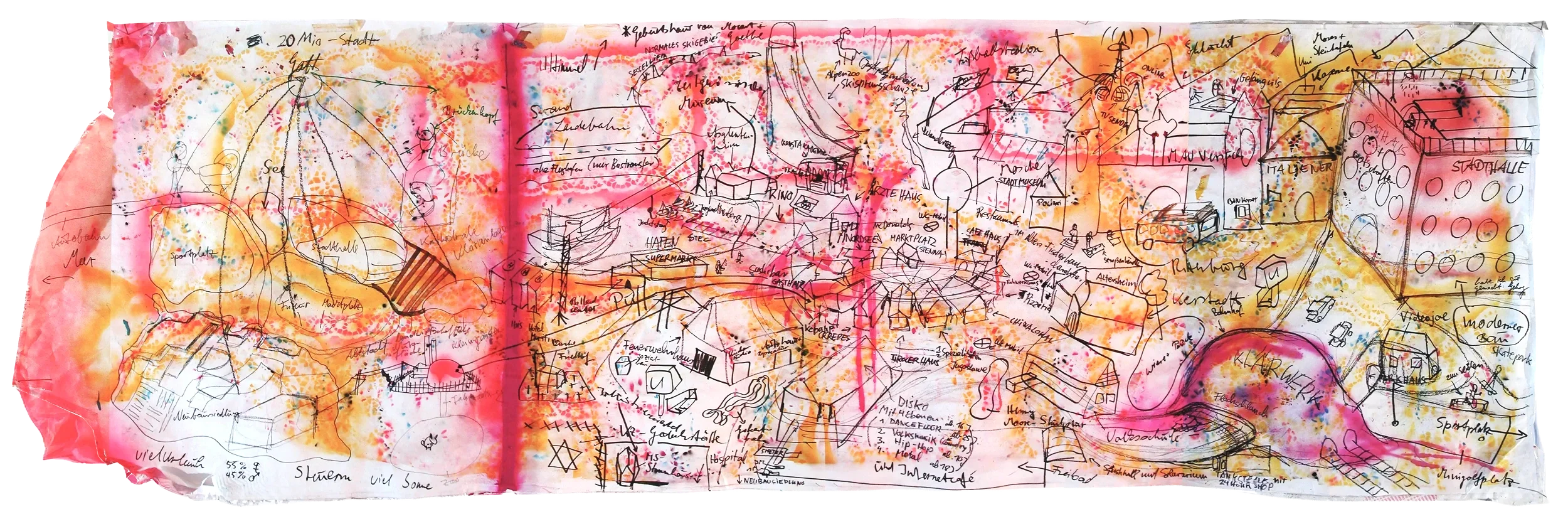 Urban Planing|2004|Mixed media on paper| 60 x 200 cm