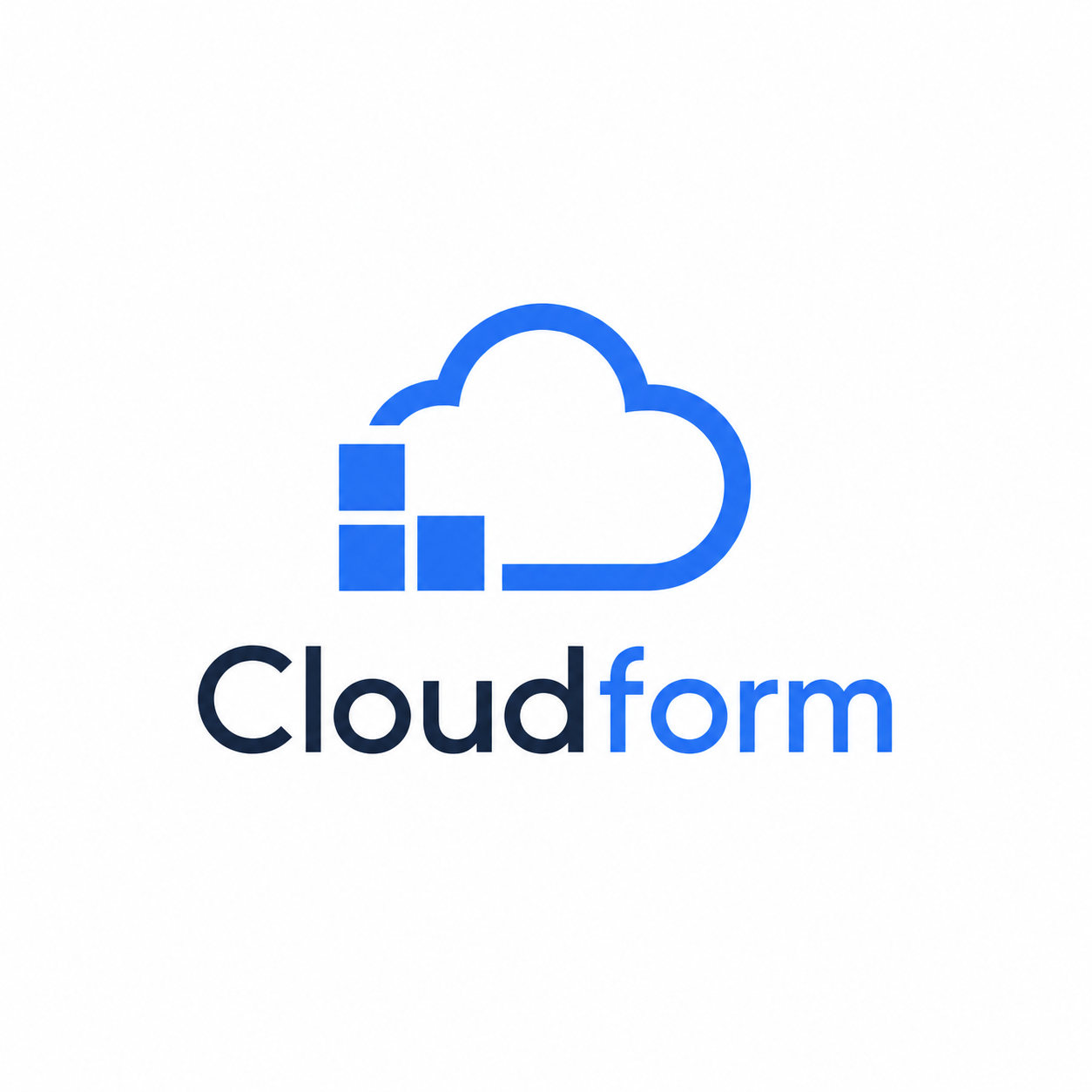 Cloudflare logo featuring a blue cloud with three blue squares on the left and the words "Cloudform" beneath it in black and blue text.