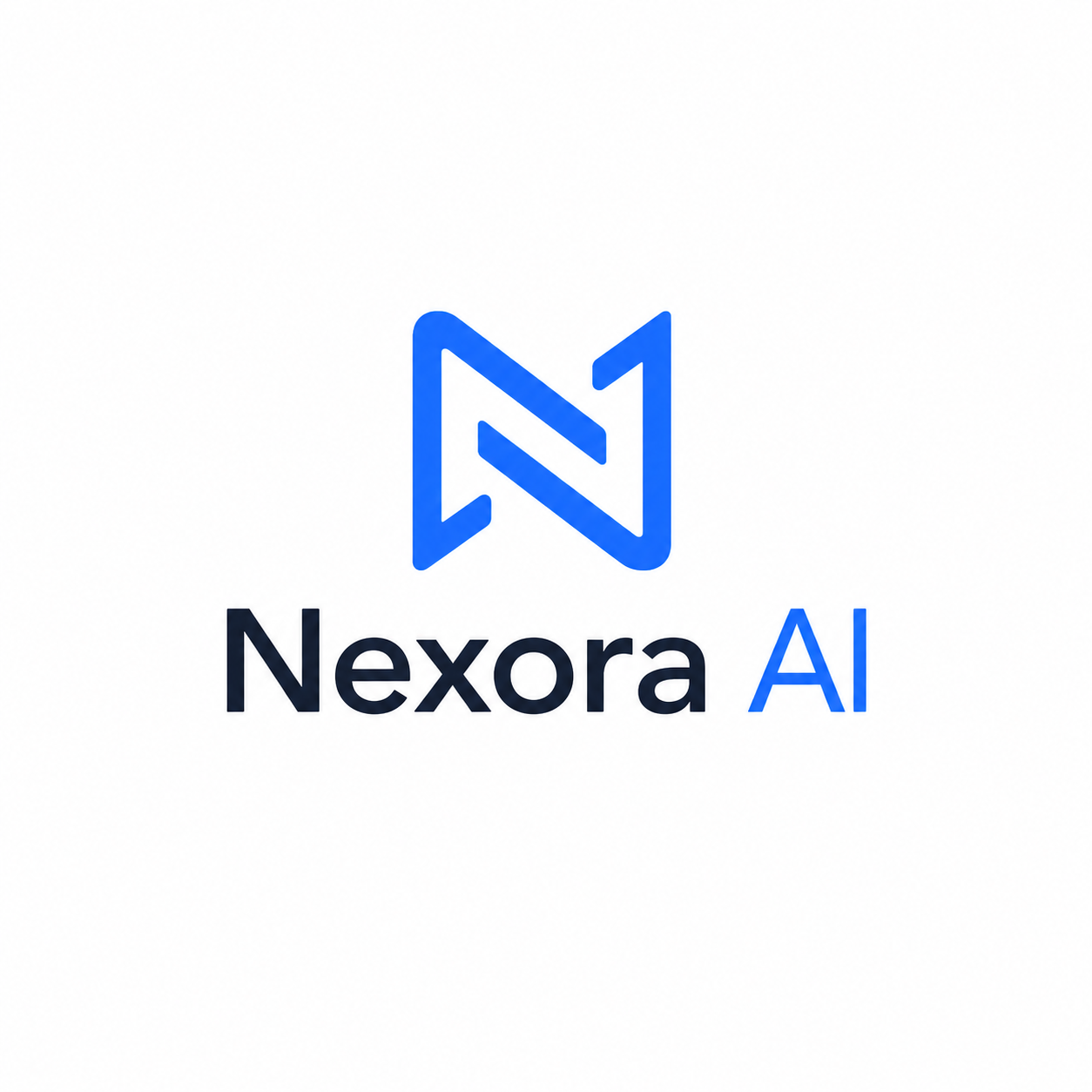 Nexora AI logo with a blue abstract design resembling an N and a AI in black and blue text.