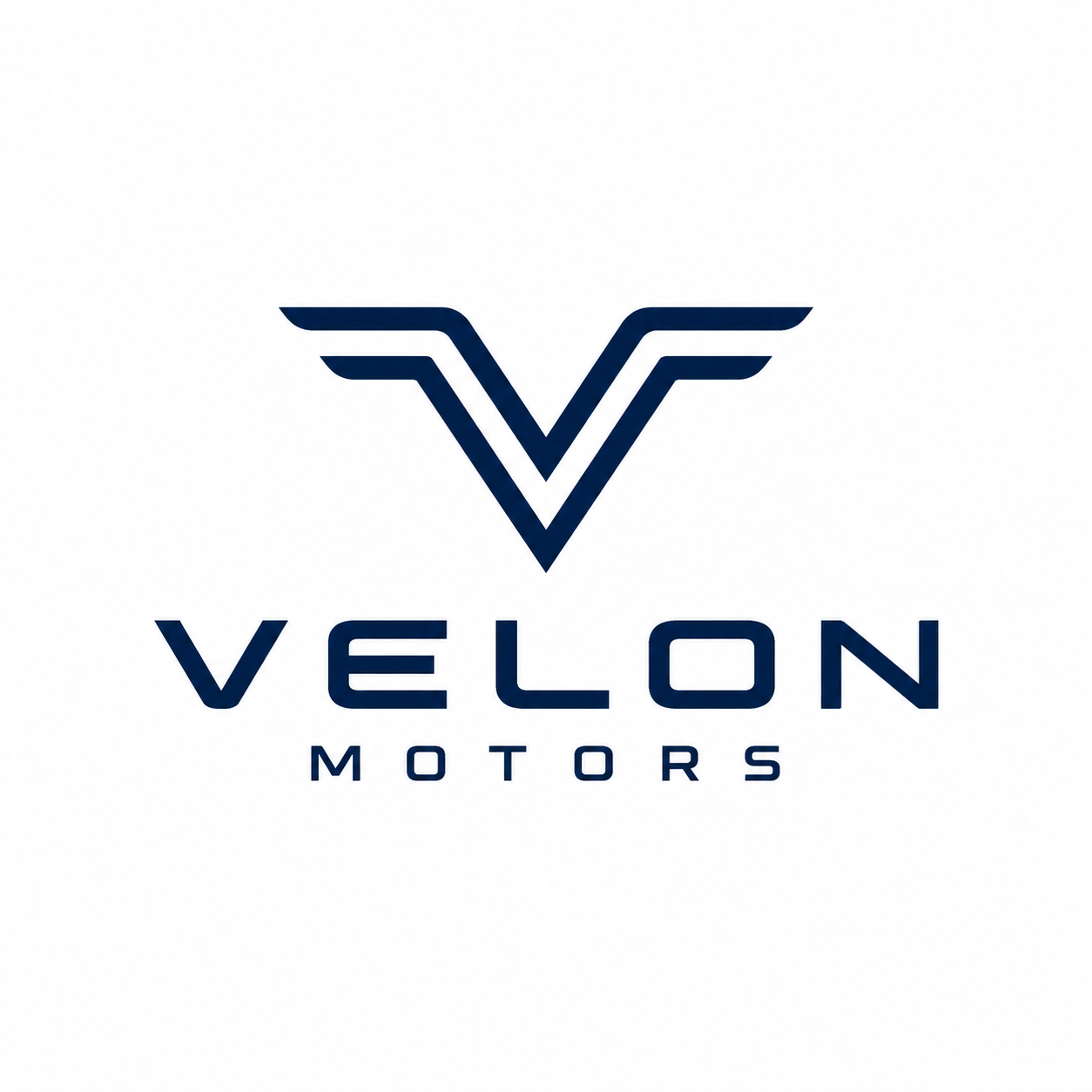 Velon Motors logo with a stylized 'V' and wings in dark blue, and the words 'VELON MOTORS' underneath.