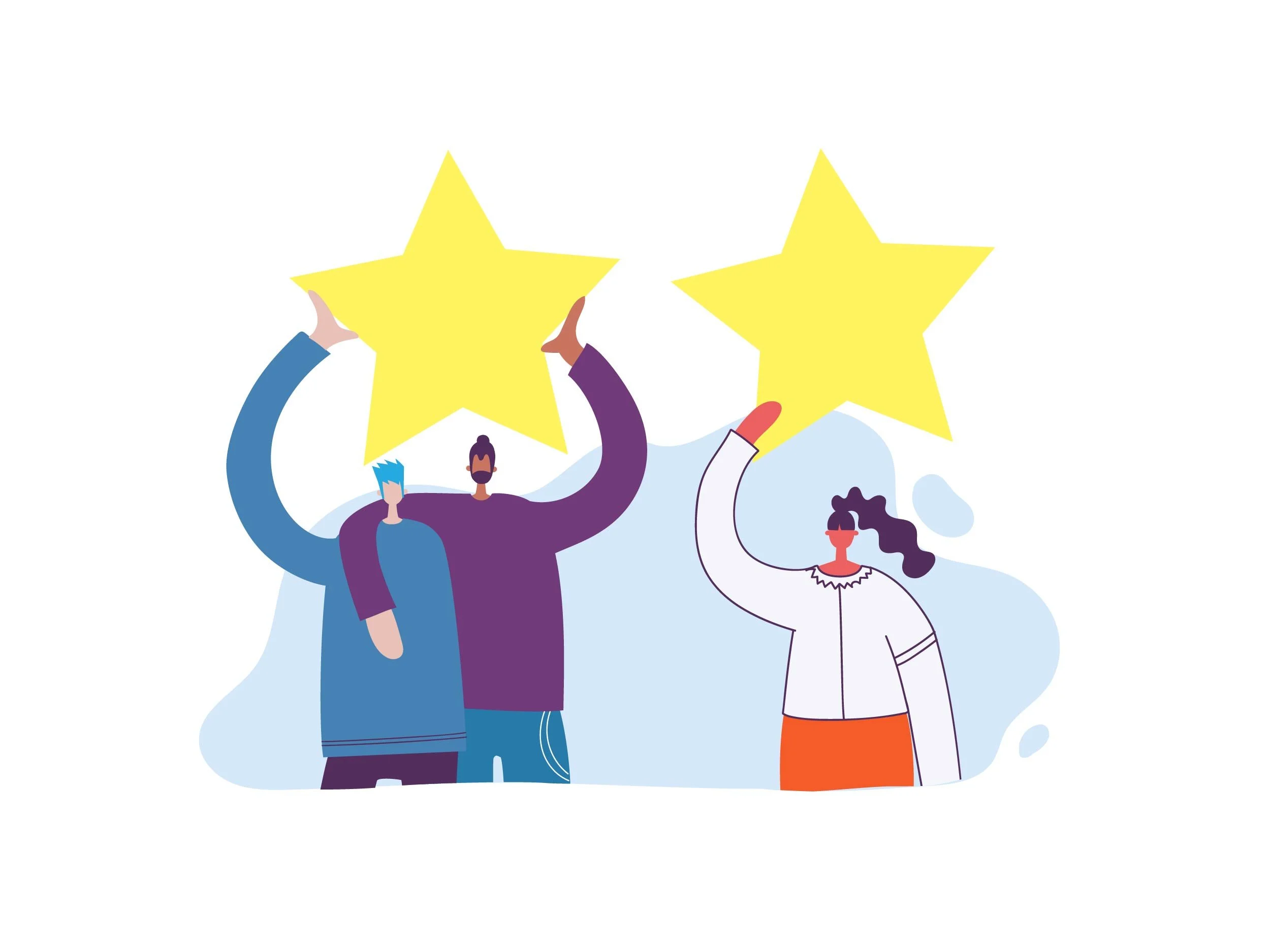 Illustration of diverse people holding large yellow stars